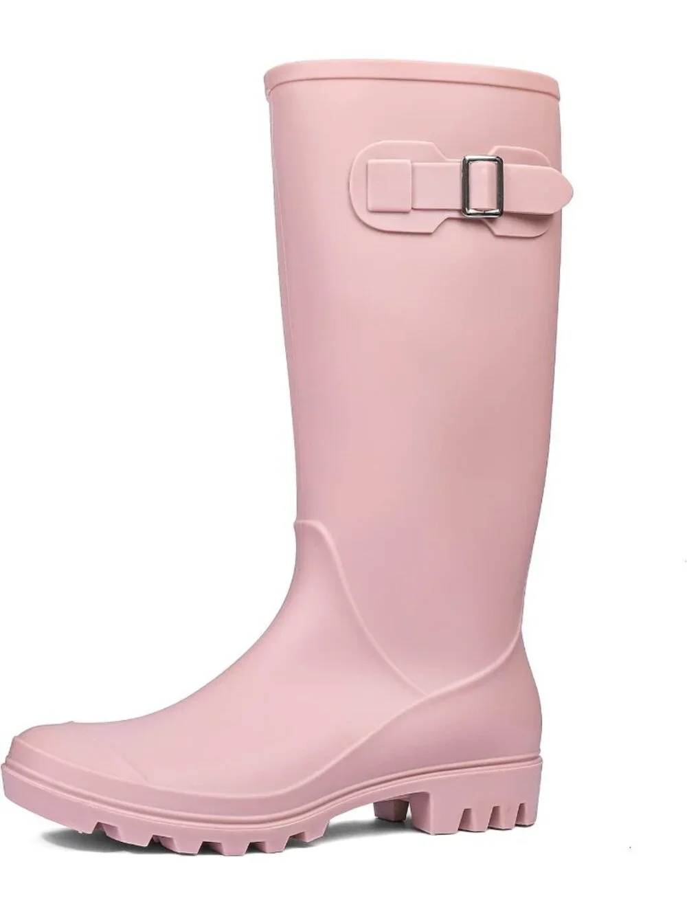 Women's Matte Pink Tall Waterproof Rain Boots Rubber Garden Boots With Buckle